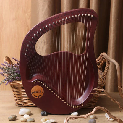 24-String Lyre Harp – Wooden Mahogany Piano Harp for Beginners with Matching Gifts