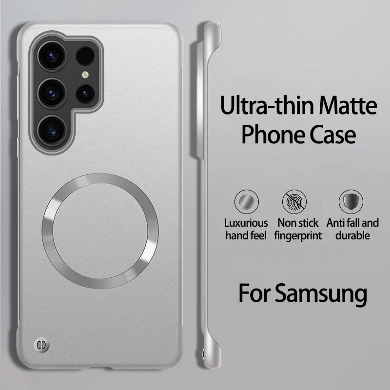 Ultra Thin Magnetic Metal Case for Samsung S25/S24 Ultra, S23/S22 FE – Frameless Matte PC Cover with MagSafe Compatibility