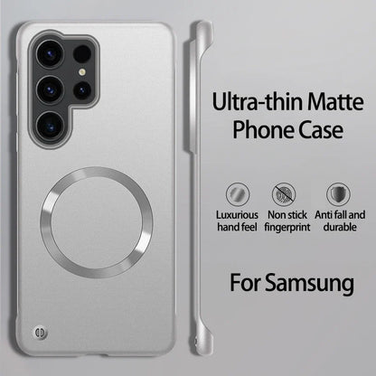 Ultra Thin Magnetic Metal Case for Samsung S25/S24 Ultra, S23/S22 FE – Frameless Matte PC Cover with MagSafe Compatibility