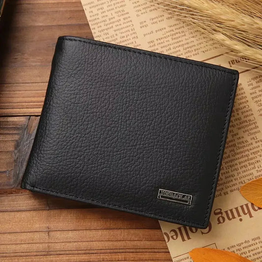 Genuine Leather Men’s Wallet – Premium Real Cowhide Short Black Wallet for Men, Slim RFID Style Credit Card & Cash Holder Pocket Purse