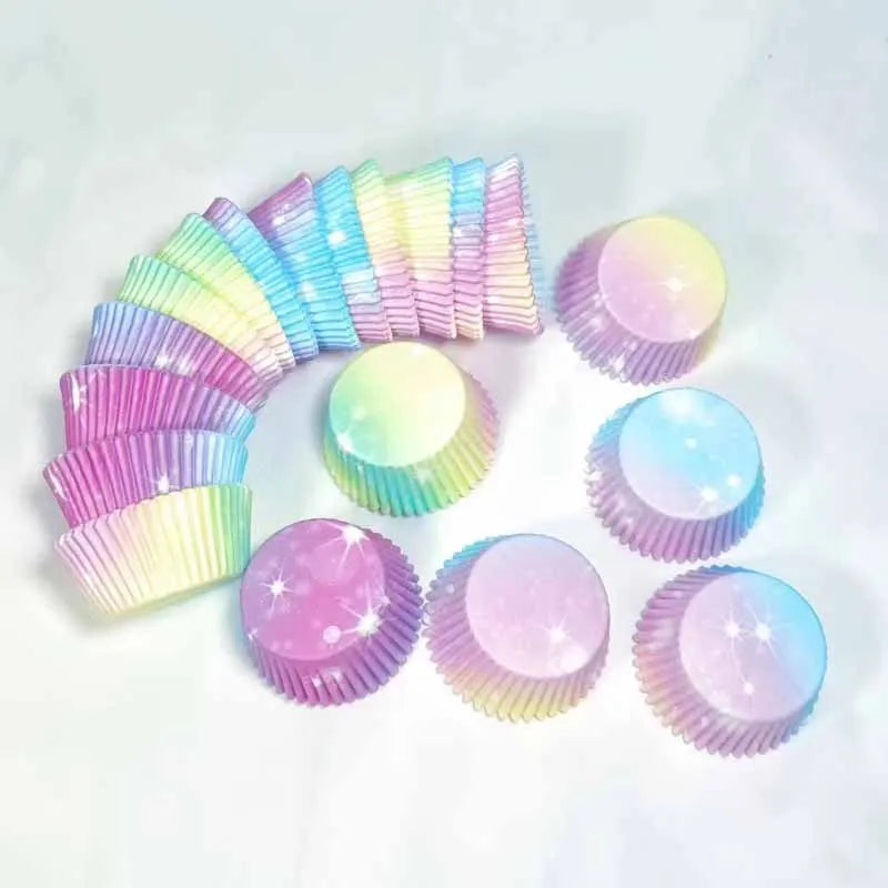 100PCS Starry Sky Cupcake Liners – Oil-Proof Baking Paper Muffin Liners for Festivals, Weddings & Birthday Parties