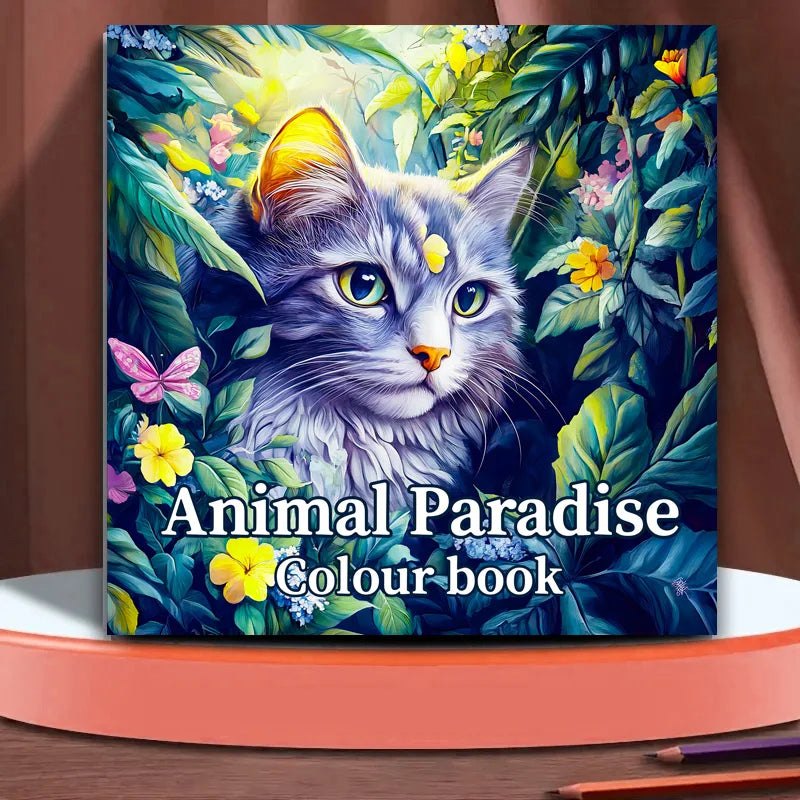 Animal Paradise Coloring Book for Adults - Cute Cats & Floral Designs for Relaxation and Creative Art Therapy