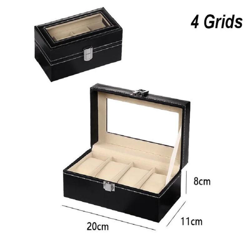 DELESYS PU Leather Watch Box – 2/3/4/5/6/8/10/12 Slot Storage Case with Lock, Traditional Style Gift Box