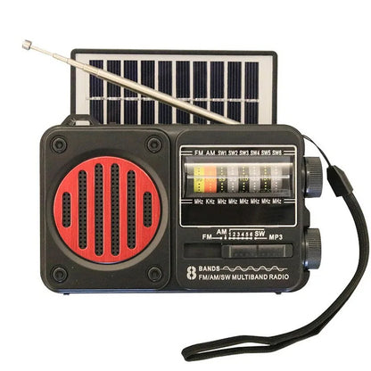 Portable Solar Emergency Radio – FM/AM/SW1-6 Multi-Band Receiver with Bluetooth Speaker, Flashlight, TF Card & USB MP3 Player Outdoor Survival Device