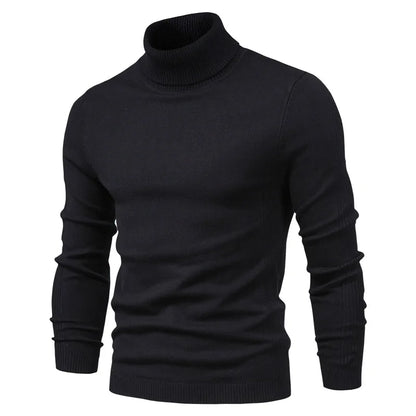 Men's Winter Turtleneck Sweater - Solid Color Warm Slim Fit High Neck Long Sleeve Casual Pullover Top