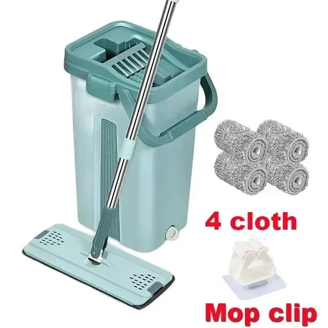 Hands-Free Squeeze Mop with Bucket | 360° Flat Mop Set for Wet & Dry Floor Cleaning | Sewage Separation Home Cleaning Tools