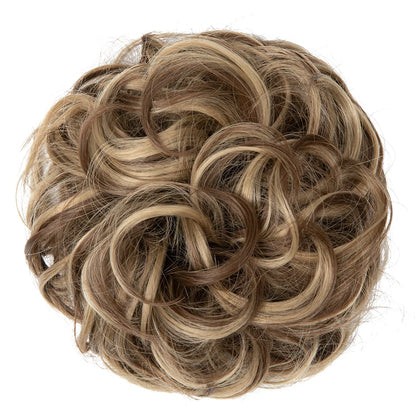 Synthetic Messy Hairpiece Chignon Scrunchie – Blonde & Brown Donut Bun for Women, Elastic Daily Use Hair Extension H9