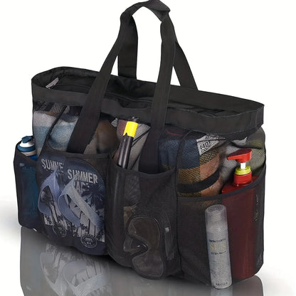 Extra Large Mesh Beach Bag - Breathable Tote with Zipper & Side Pockets, Portable Large Capacity Organizer Bag