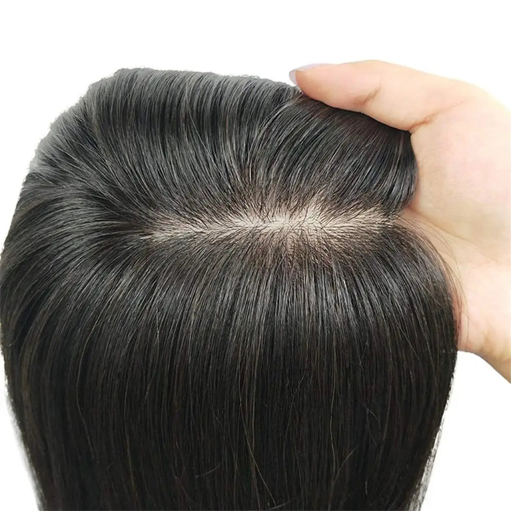 Silk Top Swiss Lace Clip-In Topper – Straight Real Human Hair Toupee with Bangs, Breathable & Soft, Blonde Color