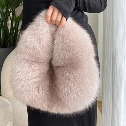 Plush Half Moon Bag - Soft Faux Fur Women's Handbag Winter Luxury Shoulder Purse