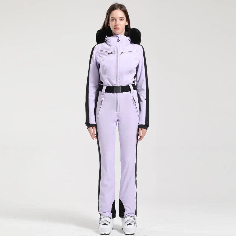 Gsou Women’s Winter Snow Jumpsuit – One-Piece Ski Suit, Thermal Waterproof & Windproof Outdoor Sportswear for Snowboarding