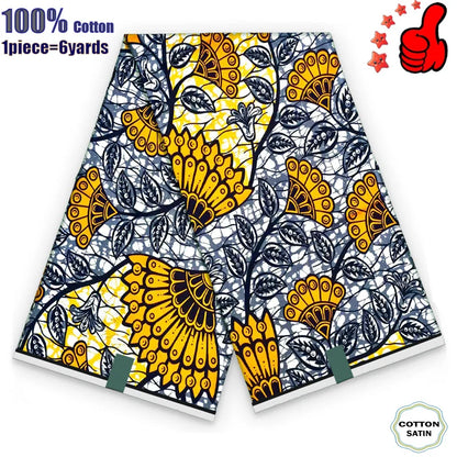 African Real Wax Fabric - High Quality 100% Cotton Ankara Pagne for Women’s Dresses