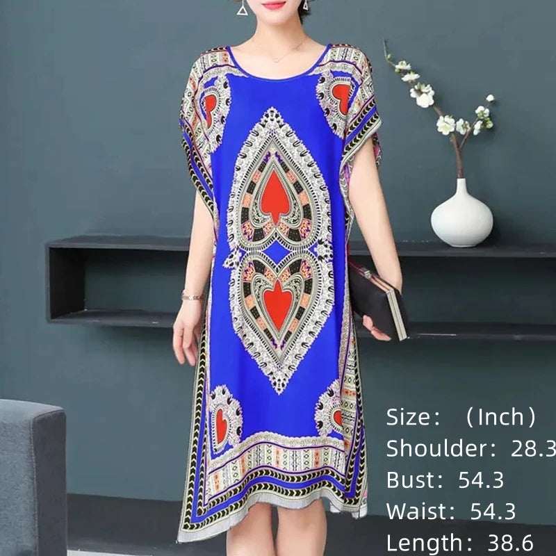 Women’s Bohemian Floral Tunic Dress - Retro Ethnic Print Batwing Sleeve Loose Summer Maternity Streetwear