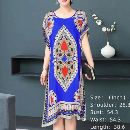 Women’s Bohemian Floral Tunic Dress - Retro Ethnic Print Batwing Sleeve Loose Summer Maternity Streetwear