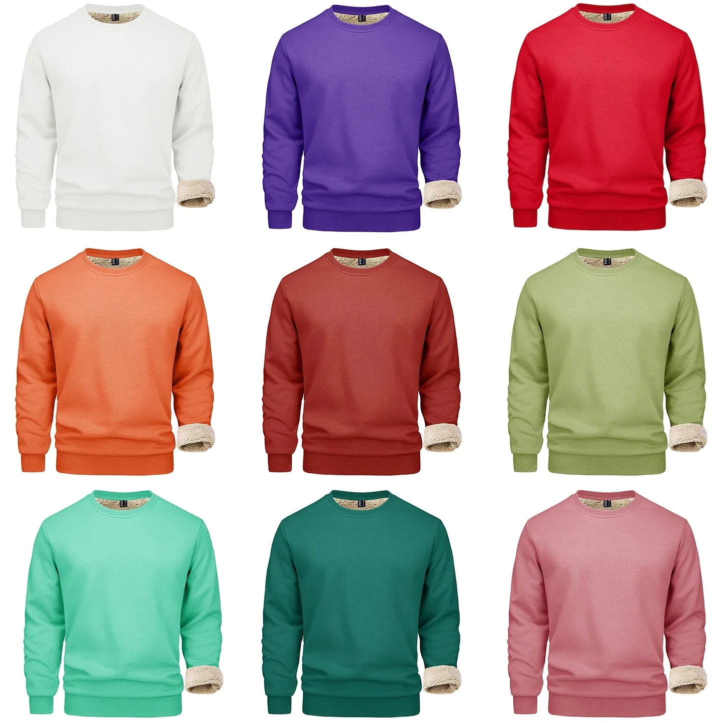 TACVASEN Men’s Winter Fleece Sweatshirt – Thicken Sherpa-Lined Crewneck Pullover, Warm Heavy Winter Top, No Hood