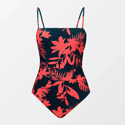 CUPSHE Leaf Print Square Neck One-Piece Swimsuit for Women – Sexy Backless Shirred Monokini Swimwear 2023 Beach Bathing Suit