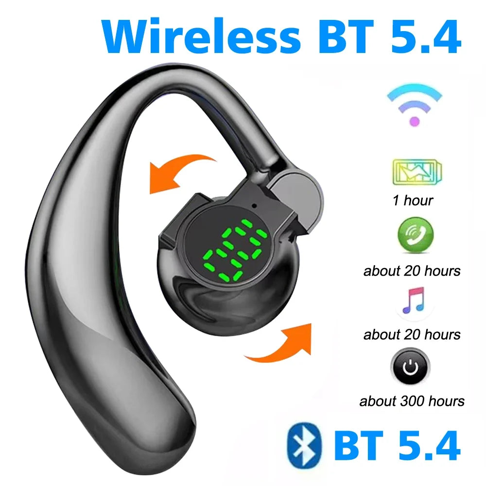 Wireless Bluetooth 5.4 Ear Hook Headphones - HD Call Noise Cancelling Headset with Microphone for Driving