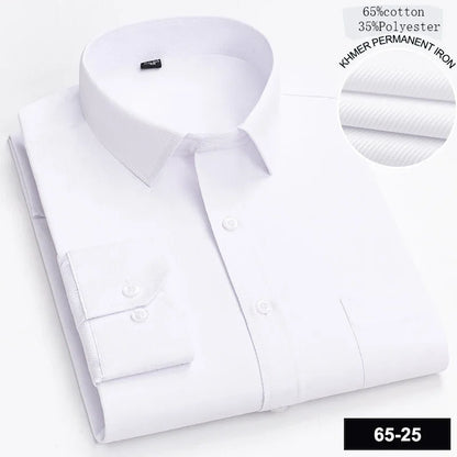 Men’s Slim Fit Long Sleeve Shirt - Formal Plaid Cotton Office Shirt with Single Pocket