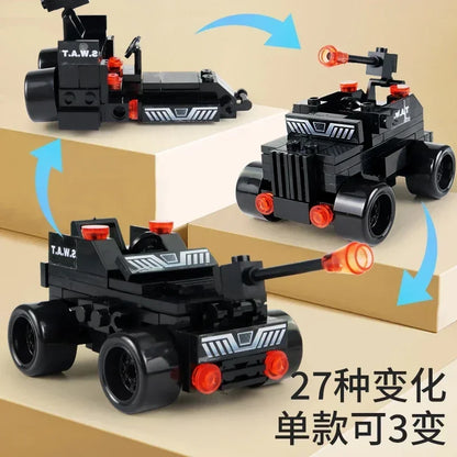 8-in-1 SWAT Police Command Truck Building Blocks - City Helicopter Brick Kit & Educational Toy for Kids