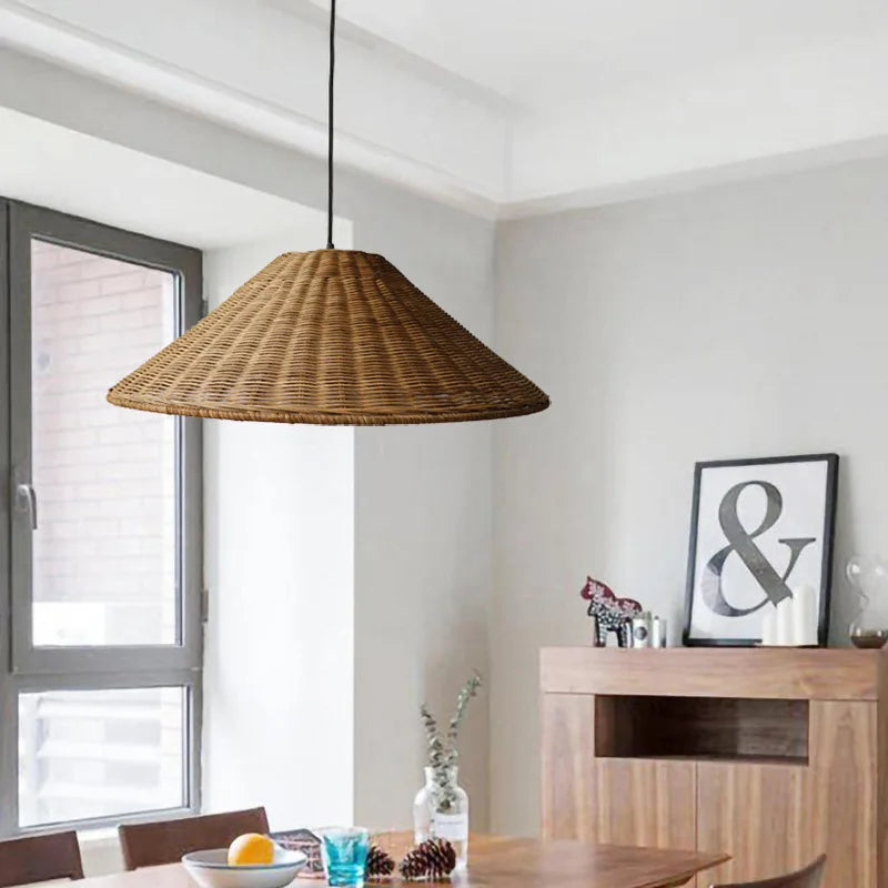 Vintage Rattan Pendant Light - Handwoven Wicker Ceiling Hanging Lamp for Dining Room & Kitchen Decor