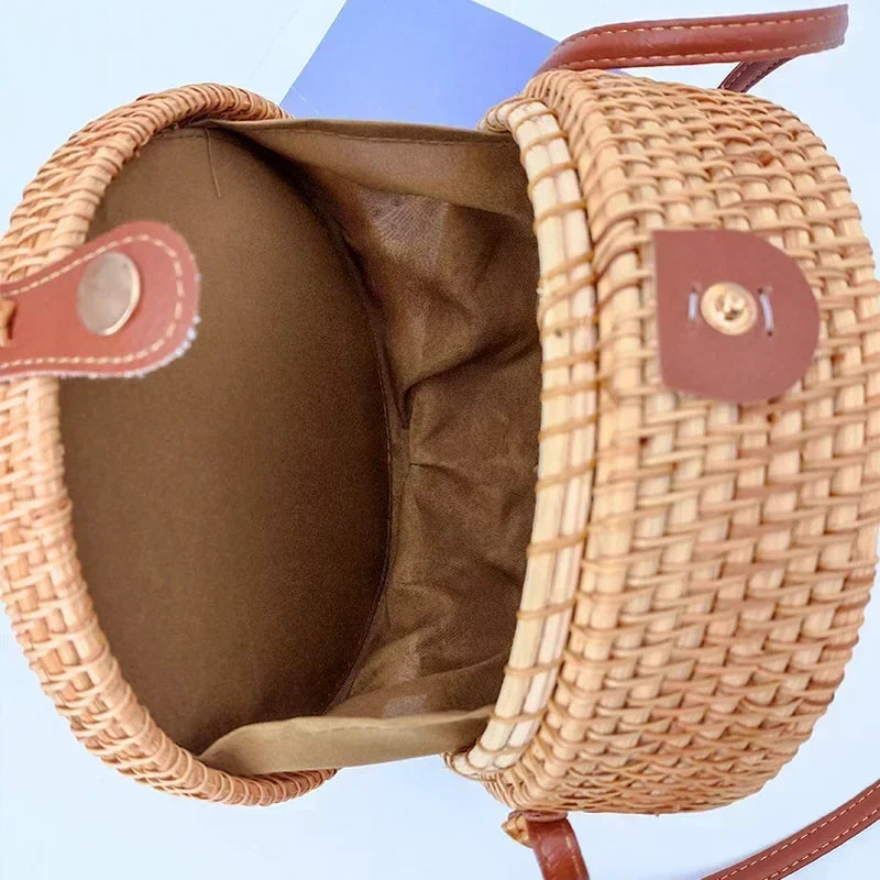 Handmade Straw Bag – Women’s Summer Rattan Beach Handbag, Boho Woven Circle Tote
