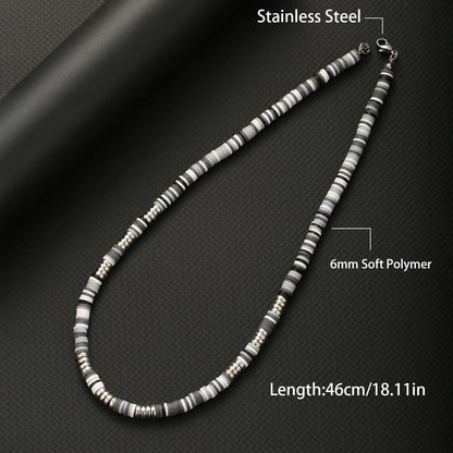 Bohemian White & Black Polymer Beads Necklace – Unisex Collar for Men and Women