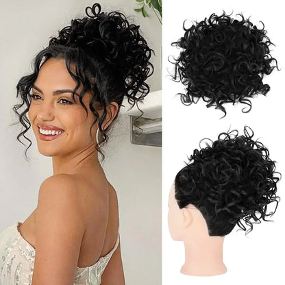 Synthetic Messy Curly Hair Bun – Short Loose Wave Updo Ponytail, Blonde Chignon Hairpiece, Heat-Resistant Extensions for Women