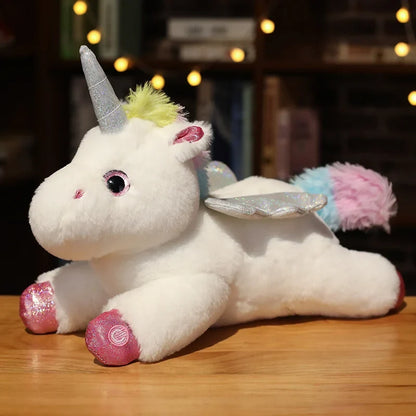 Glowing Unicorn Plush Pillow 38cm - Soft LED Luminous Stuffed Toy Gift for Kids Girls