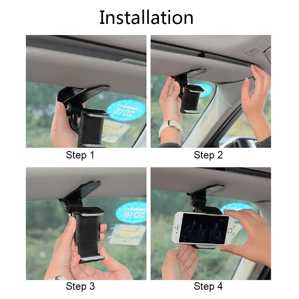 Car Sun Visor Phone Holder - 360° Rotating Universal Navigation Mount Clip