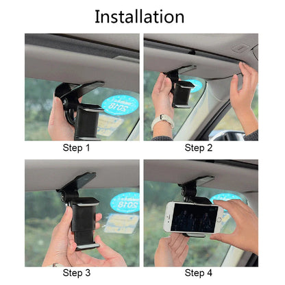 Car Sun Visor Phone Holder - 360° Rotating Universal Navigation Mount Clip