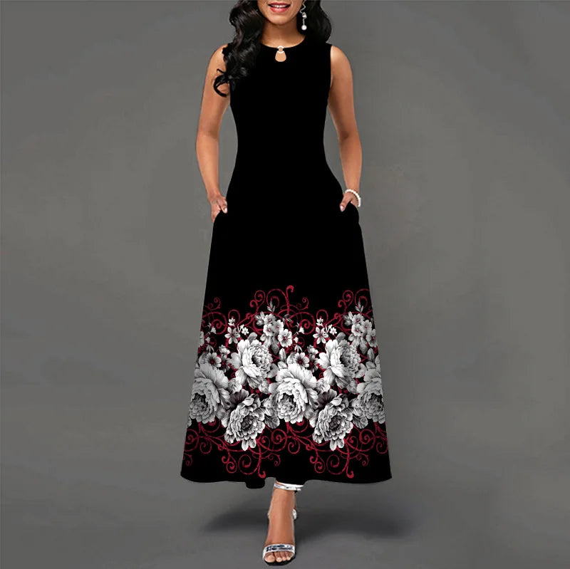 Women’s Loose Floral Vintage Maxi Dress – Ruffled Summer Party Camis, Elegant Big & Large Size Dress
