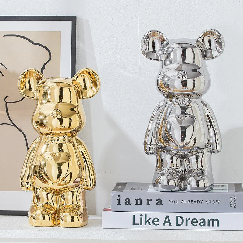 Aesthetic Ceramic Teddy Bear Statue – 17/27cm Bear Figurine Home Decor Ornament
