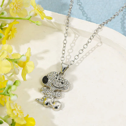 Snoopy Zircon Necklace - Cute Cartoon Dog Pendant Couple Jewelry for Valentine's Day Gifts