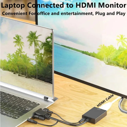 VGA to HDMI Converter Adapter - Audio Video Cable with 3.5mm Sound Support for Computer Laptop TV Projector Display