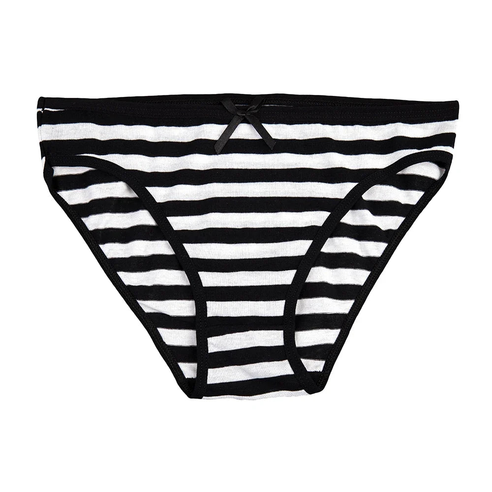 Women’s Cotton Lace Panties Set - 5Pcs Sexy Bikini Briefs with Striped Print Underwear for Ladies & Girls