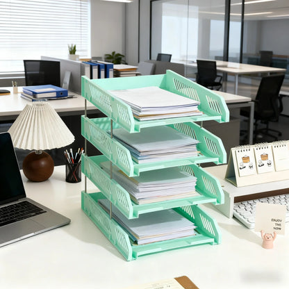 4-Tier File Tray Organizer - Detachable Multi-Layer Document Rack with Hollow Compartments