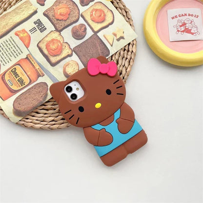 Sanrio Hello Kitty 3D Stereoscopic Phone Case | Silicone Soft Back Cover for iPhone 15/14/13/12/11 Pro Max, Mini, XR, XS, 7, 8 Plus | Y2K Style