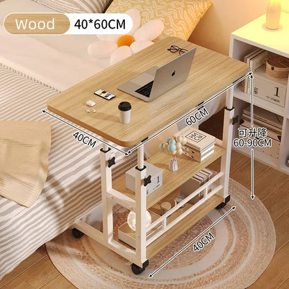 Adjustable Laptop Desk with Wheels – Portable Movable Bedside Computer Table for Bedroom, Office & Study