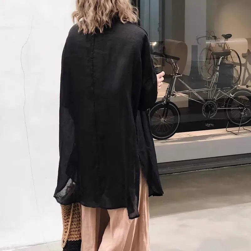 Women’s Cotton Linen Blouse - Loose Fit Long Sleeve Casual Pullover Shirt for Summer & Autumn