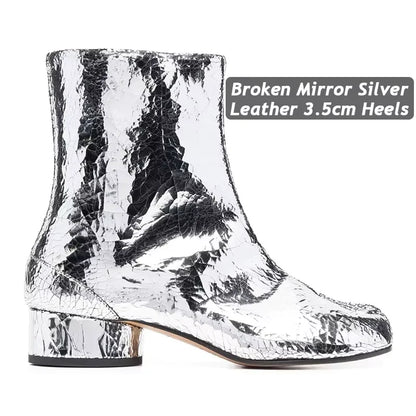 Women’s Genuine Leather Split Toe Ankle Boots - 2026 Autumn Winter Low Heel Luxury Fashion Shoes