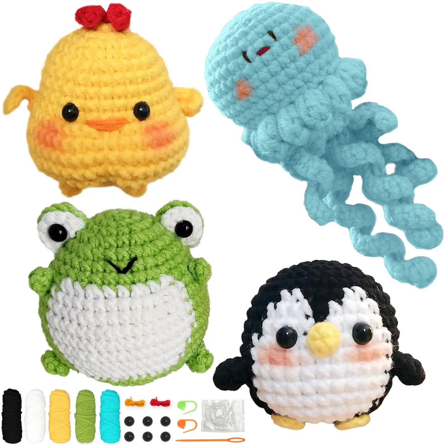 Animal Crochet Kit for Beginners - DIY Starter Set with Step-by-Step Knitting & Craft Supplies