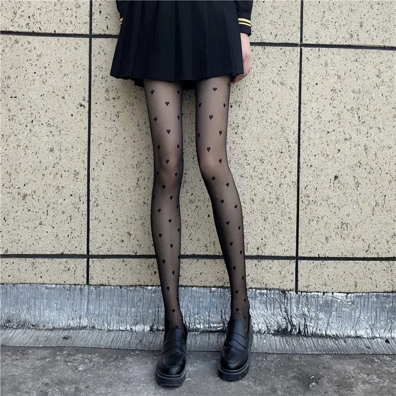 Red Heart Print Silk Stockings — Sexy Nylon Tights for Women, Girls’ Christmas Gift & Nightclub Hosiery