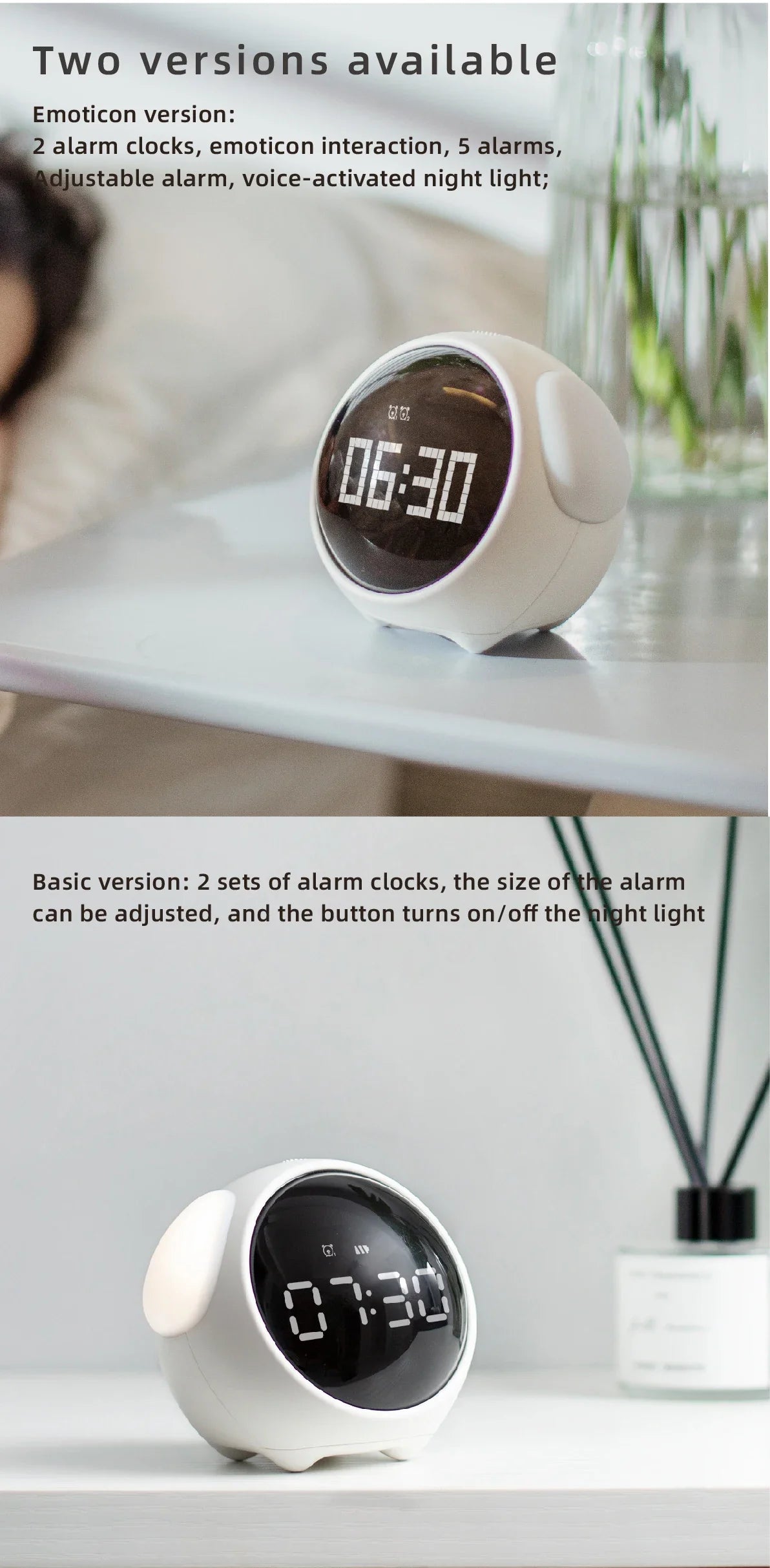 Cute Cartoon Digital Alarm Clock for Kids – Emotion Table Clock with Light for Bedroom & Desktop