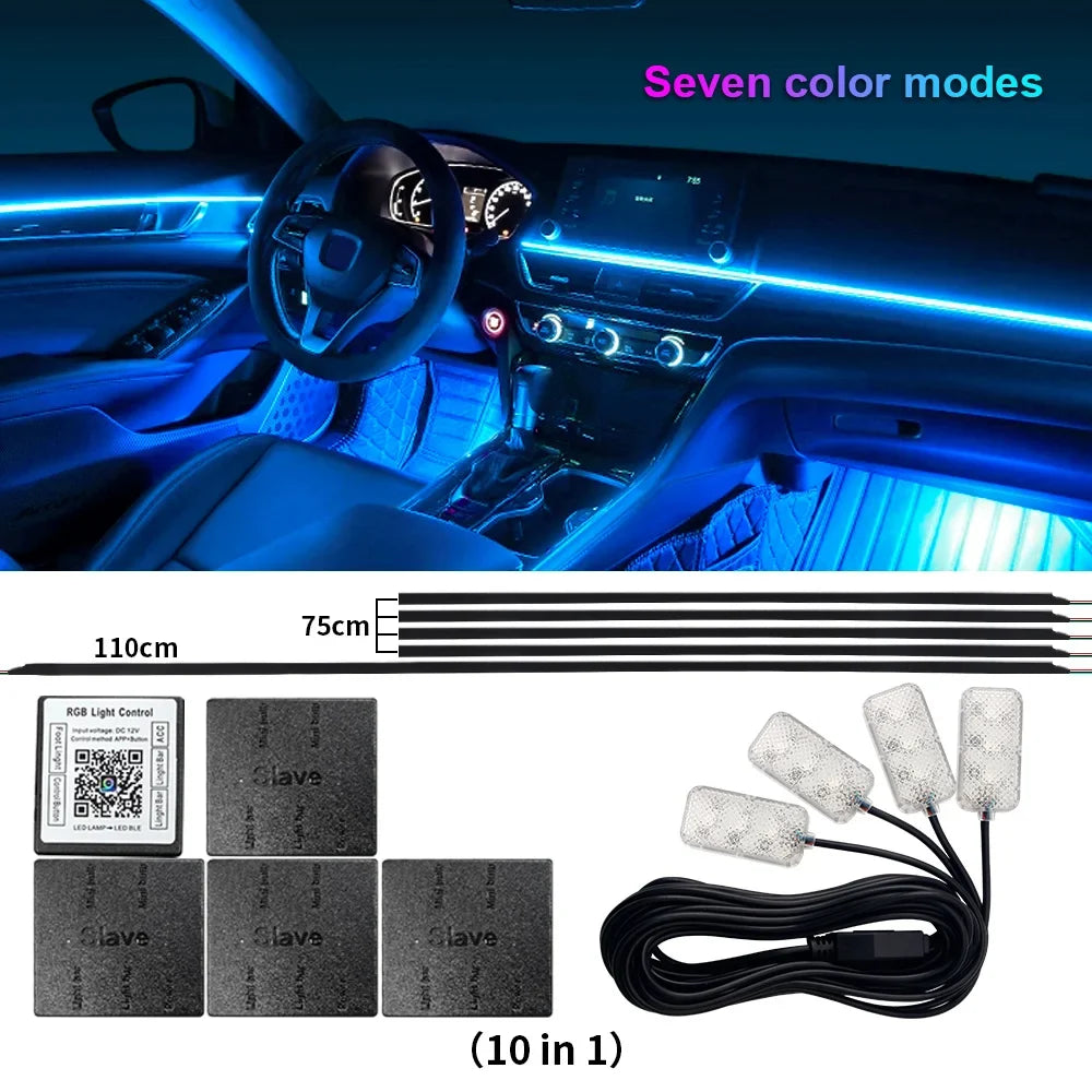 14/18 in 1 RGB LED Car Ambient Light - Acrylic APP Controlled Interior Atmosphere Lamp Kit with 64/213 Colors for One & Dual Zone Lighting