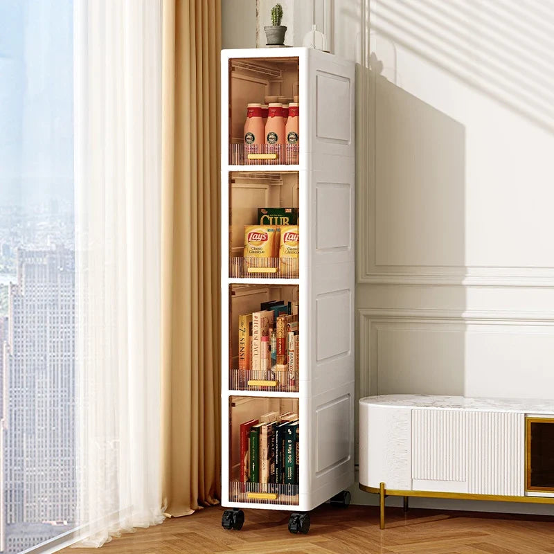 20cm Slim Storage Cabinet - 3/4/5 Tier Narrow Rolling Organizer Shelf with Wheels, Space Saving Multi-Purpose Storage Rack