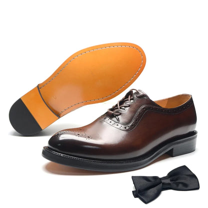 Men’s Handmade Genuine Leather Oxford Shoes - Classic Brogue Lace-Up Wedding, Business & Formal Dress Shoes