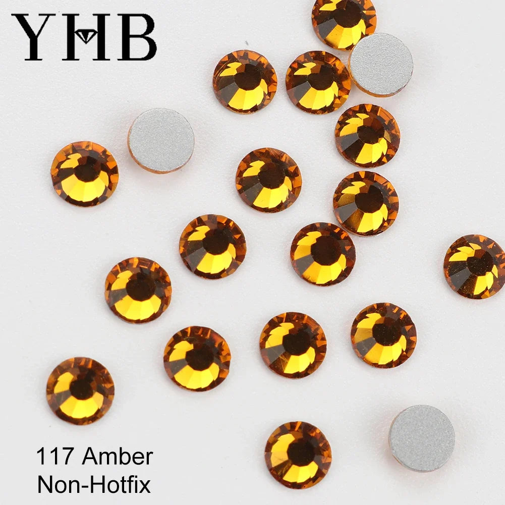 YHB Cold Fix Crystal Flatback Rhinestones - Silver Back Non Hotfix DIY Gems for Nail Art, Bags, Shoes, Garments & Phone Decoration