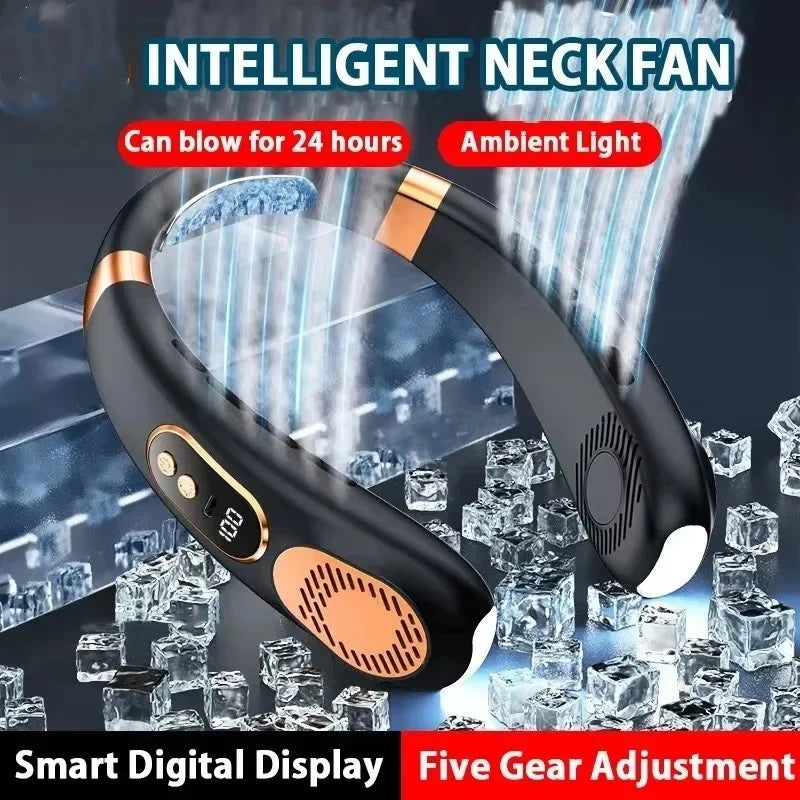 8000mAh USB Neck Fan - Portable Bladeless Rechargeable Cooling Fan with LED Display for Outdoor & Handheld Use