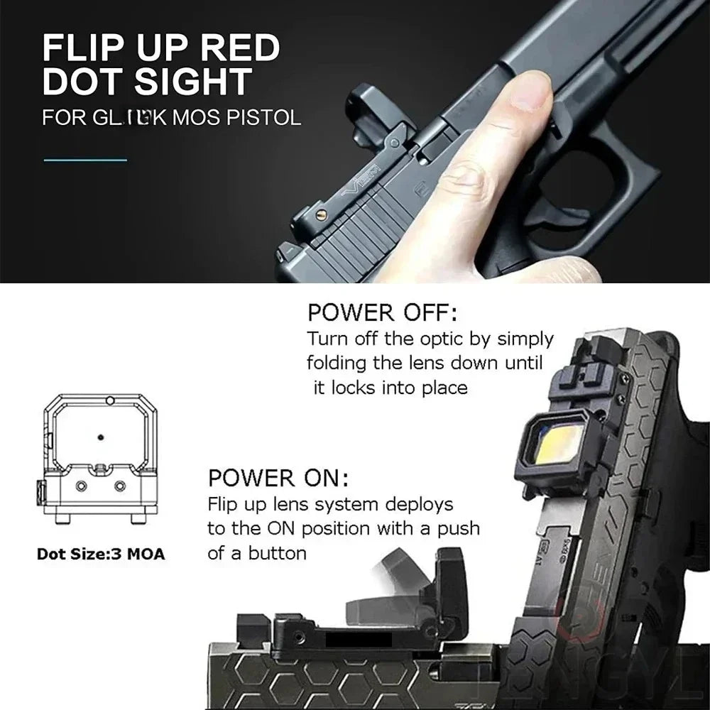 Mini Red Dot Sight - Flip Up Compact Reflex Optic Scope with 20mm 1913 Mount for Glock MOS Pistols & Hunting Rifles