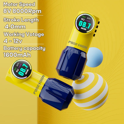 POSEIDON Wireless Tattoo Pen - Cute Yellow Rotary Tattoo Machine with Powerful Custom Motor for Artists